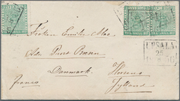 Schweden: 1855: Three Singles Of 3 Skill. Bco. Bluish Green Used On Cover From Upsala To DENMARK, As - Gebruikt