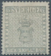 Schweden: 1855, SIX SKILL. Bco. Grey, Fresh Colour, Unused Without Gum, Repaired, Certificate BPB An - Oblitérés
