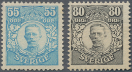 Schweden: 1918 King Gustaf V. 55 øre Light Blue And 80 øre Black, Both MINT NEVER HINGED, Both With - Usati