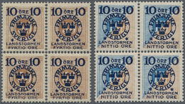 Schweden: 1916, "Landstormen" Overprints On Postage Dues, Complete Set Of Ten Values In Blocks Of Fo - Used Stamps