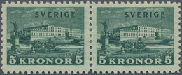Schweden: 1931, Royal Palace Stockholm 5kr. Green On Toned Paper Horizontal Pair Mint Hinged, Mi. € - Usados