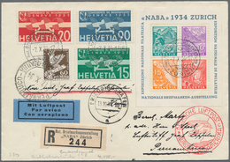 Schweiz: 1934, NABA-Block Zusammen Mit 3 Flugpostmarken Als Eingeschriebener ZEPPELIN - Brief Von Zü - Unused Stamps