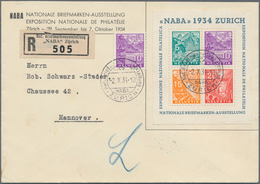 Schweiz: 1934, NABA-Block Mit Entspr. SoSt. 2.X.34 Auf Ausstellungs-Umschlag, Mit Zusatzfrankatur 10 - Nuovi