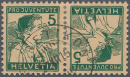 Schweiz - Zusammendrucke: 1915 Pro Juventute 5 Rp. Grün Im Kehrdruckpaar, Sauber Entwertet "EFFRETIK - Se-Tenant