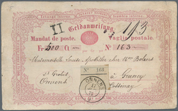 Schweiz - Ganzsachen: 1867 Postanweisung 60 Rp. Karmin, Gebraucht Zum Höchstbetrag Von 500 Fr. 1875 - Enteros Postales