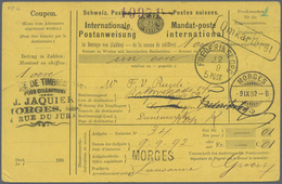 Schweiz - Ganzsachen: 1892 Internat. Postanweisung 25 Rp. Schwarz Auf Gelb, Mit Coupon, Verwendet In - Ganzsachen