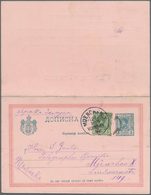 Serbien - Ganzsachen: 1892 Commercially Used Uprated Postal Stationery Reply Paid Card 5 Pa Bluegree - Servië