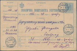 Serbien - Ganzsachen: 1914 Commercially Used Postal Stationery Money Order Envelope 25 Para Blue Fro - Serbien
