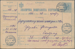 Serbien - Ganzsachen: 1914 Commercially Used Postal Stationery Money Order Envelope 25 Para Blue Fro - Serbia