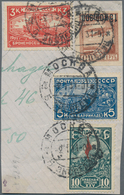 Sowjetunion: 1924 Air 15k. On 1r. Brown With OVERPRINT INVERTED, Used Along With 1930 'Revolution' S - Briefe U. Dokumente