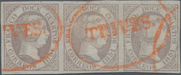 Spanien: 1851, 12cs. Lilac, Horizontal Strip Of Three, Fresh Colour And Full To Wide Margins All Aro - Used Stamps