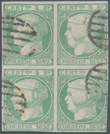Spanien: 1852, 5r. Bluish Green, Block Of Four, Slightly Touched At Lower Right Otherwise Full Margi - Gebraucht
