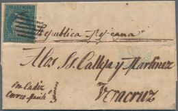 Spanien: 1855, 1 R. Deep Blue Tied Oval Grill To Entire Folded Letter With Bocos 1 Dec. 1857 Datelin - Usados