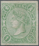 Spanien: 1865, Queen Isabella II. 1r. Yellow Green Imperforated With Good To Wide Margins Around, Un - Oblitérés