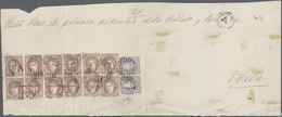 Spanien: 1870(ca.), 50 Mils.ultramarine, A Horizontal Pair, And 200 Mils. Chestnut (12 Inc. Block-10 - Used Stamps