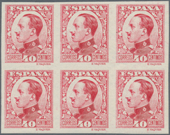 Spanien: 1930, Definitives Alfonso XIII, 40c. Red, Colour Variety, Imperforated Block Of Six, Unmoun - Gebraucht