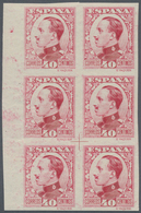 Spanien: 1930, Definitives Alfonso XIII, 40c. Red, Colour Variety, Imperforated Left Marginal Block - Used Stamps