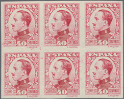 Spanien: 1930, King Alfonso XIII. Definitive 40c. Imperforate COLOUR PROOF In Carmine-red Block Of S - Oblitérés