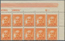 Spanien: 1938, Fermin Salvochea Y Alvarez 60c. Orange Four Blocks Of Ten From Upper Right Corners Wi - Gebruikt
