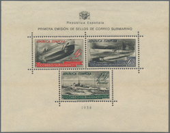 Spanien: 1938, Submarine Mail, Souvenir Sheet, Mint Never Hinged, Slightly Toned Original Gum, As Us - Used Stamps