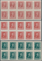 Spanien: 1938, Ferdinand II. Five Different Stamps Incl. Diff. Imprints Of 30c. In IMPERFORATED Bloc - Gebraucht