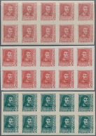 Spanien: 1938, Ferdinand II. Five Different Stamps Incl. Diff. Imprints Of 30c. In IMPERFORATED Bloc - Oblitérés