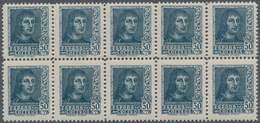 Spanien: 1938, Ferdinand II. NOT ISSUED Definitive Stamp 50c. Greyish-blue In A Block Of Ten, Mint N - Oblitérés