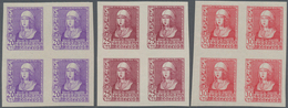 Spanien: 1938/1939, Queen Isabella Definitives Complete Set Of Six In IMPERFORATED Blocks Of Four, M - Gebraucht