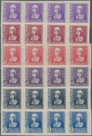 Spanien: 1938/1939, Queen Isabella Definitives Complete Set Of Six In Horizontal IMPERFORATED Strips - Used Stamps