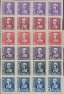 Spanien: 1938/1939, Queen Isabella Definitives Complete Set Of Six In Horizontal IMPERFORATED Strips - Usados