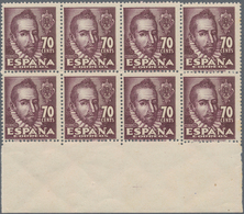 Spanien: 1948, Mateo Alemán 70c. Purple With Scarce Perf. 12¾ X 13 Block Of Eight From Lower Margin, - Used Stamps