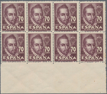 Spanien: 1948, Mateo Alemán 70c. Purple With Scarce Perf. 12¾ X 13 Block Of Eight From Lower Margin, - Gebraucht