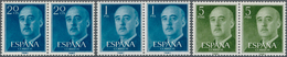 Spanien: 1955, Definitives "General Franco", 20c. Blue, 1pts. Blue And 5pts. Olive-green, Three Colo - Used Stamps