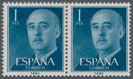 Spanien: 1955, Definitives "General Franco", 1pts. Blue, Colour Essay, Horizontal Pair, Unmounted Mi - Used Stamps