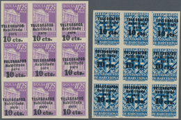 Spanien - Zwangszuschlagsmarken Für Barcelona: TELEGRAPH STAMPS: 1942/45, Provisional Issue Complete - Kriegssteuermarken