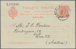 Spanien - Ganzsachen: 1909. Postcard 10c Red-orange Alfonso XIII Cadete Showing The Variation: "UNIV - 1850-1931