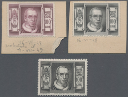 Vatikan: 1948: 100 L Pope Pius XII, Two Proofs, One In Different, Not Issued Color (brownish Lila), - Ungebraucht