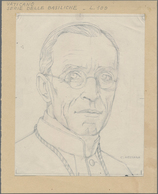 Vatikan: 1949 (ca). Hand Drawn Portrait Sketch Of Pope Pius XII, Format 180x141 Mm (ca), Mounted To - Nuevos