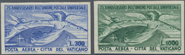 Vatikan: 1949, 75th Anniversary Of UPU, 300l. Ultramarine And 1000l. Green, Both Values IMPERFORATED - Nuovi