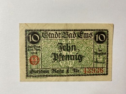 Allemagne Notgeld Ems 10 Pfennig - Collections
