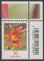 !a! GERMANY 2020 Mi. 3509 MNH SINGLE From Upper Right Corner - Flowers: Daylily - Unused Stamps