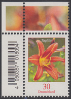!a! GERMANY 2020 Mi. 3509 MNH SINGLE From Upper Left Corner - Flowers: Daylily - Unused Stamps