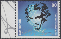 !a! GERMANY 2020 Mi. 3513 MNH SINGLE W/ Left Margin (b) - Ludwig Van Beethoven - Ungebraucht