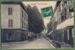 CPA Vue Rare - AIN - BELLEY - RUE DU CORDON - Animation, Terrasse De Café Et Pharmacie - Bernard Photo-éditeur - Belley