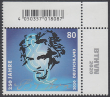 !a! GERMANY 2020 Mi. 3513 MNH SINGLE From Upper Right Corner - Ludwig Van Beethoven - Unused Stamps