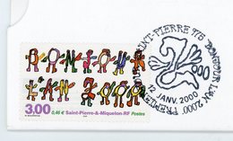 SPM -  N°Yt 706 OBL. "BONJOUR L'AN 2000" DU 12/1/2000 SUR CARTE POSTALE (À SYSTEME) - Lettres & Documents