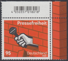 !a! GERMANY 2020 Mi. 3515 MNH SINGLE From Upper Right Corner - Freedom Of Press - Nuevos