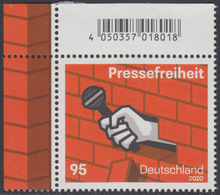 !a! GERMANY 2020 Mi. 3515 MNH SINGLE From Upper Left Corner - Freedom Of Press - Ungebraucht