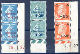 France N°253 à 255 Neuf** - Caisse D'amortissement - Paire Bord De Feuille - Cote +550€ - (F564) - Unused Stamps