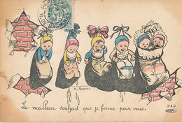 ILLUSTRATION - NORWINS   Bébés Multiples Emaillotés / Points Brillants / Le Meilleur Souhait Que Je Forme Pour Vous - Norwins